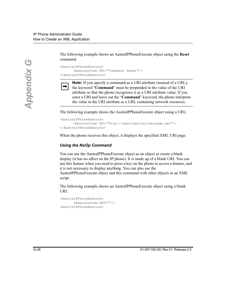 Using the noop command, Appendix g | Aastra Telecom SISIP 57I CT User Manual | Page 566 / 602