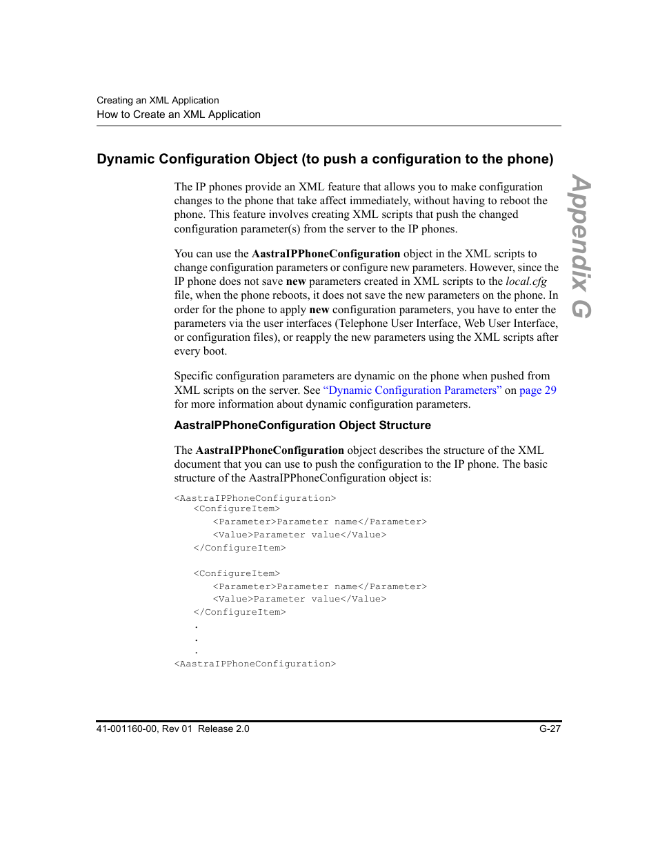 Aastraipphoneconfiguration object structure, Appendix g | Aastra Telecom SISIP 57I CT User Manual | Page 567 / 602