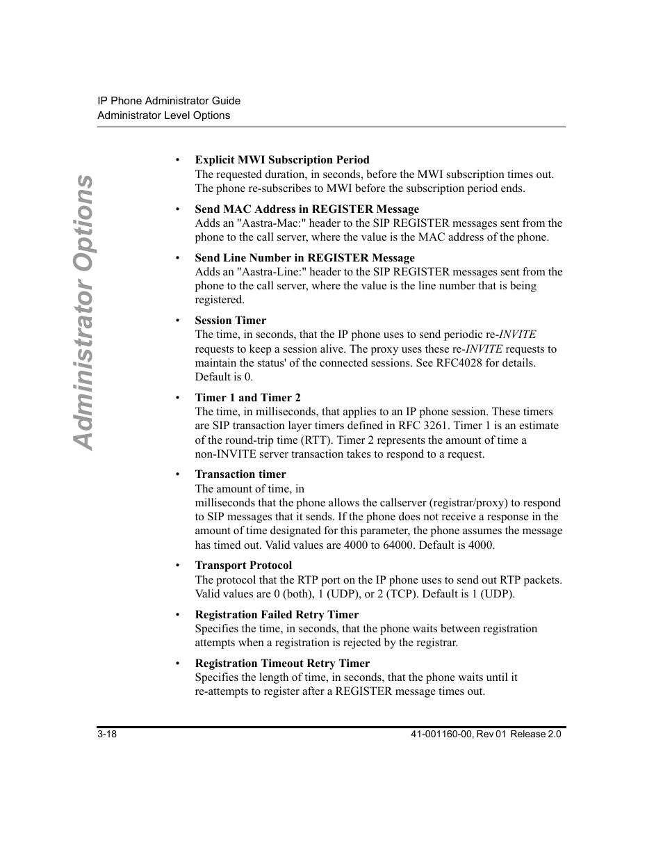 Administrator options | Aastra Telecom SISIP 57I CT User Manual | Page 58 / 602