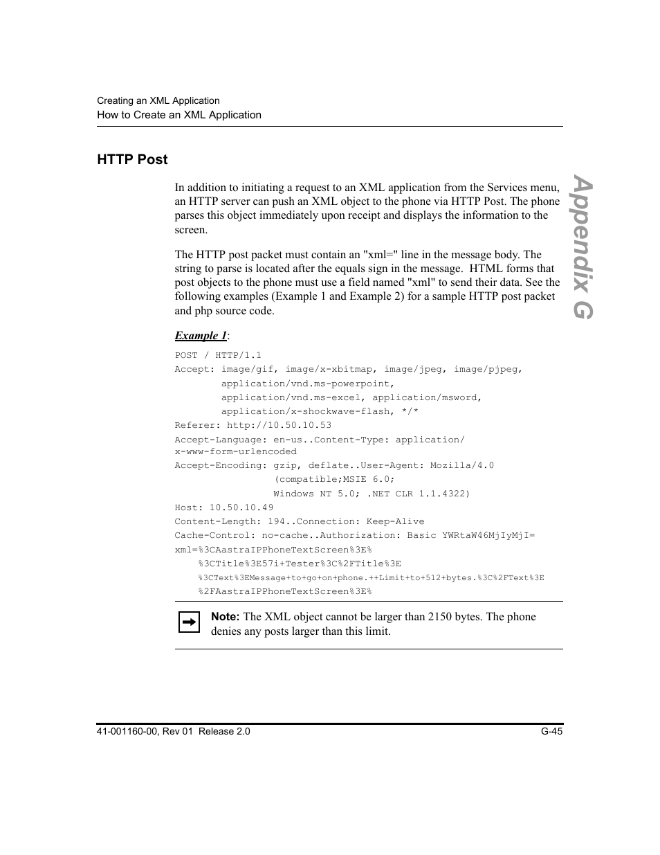 Http post, Appendix g | Aastra Telecom SISIP 57I CT User Manual | Page 585 / 602