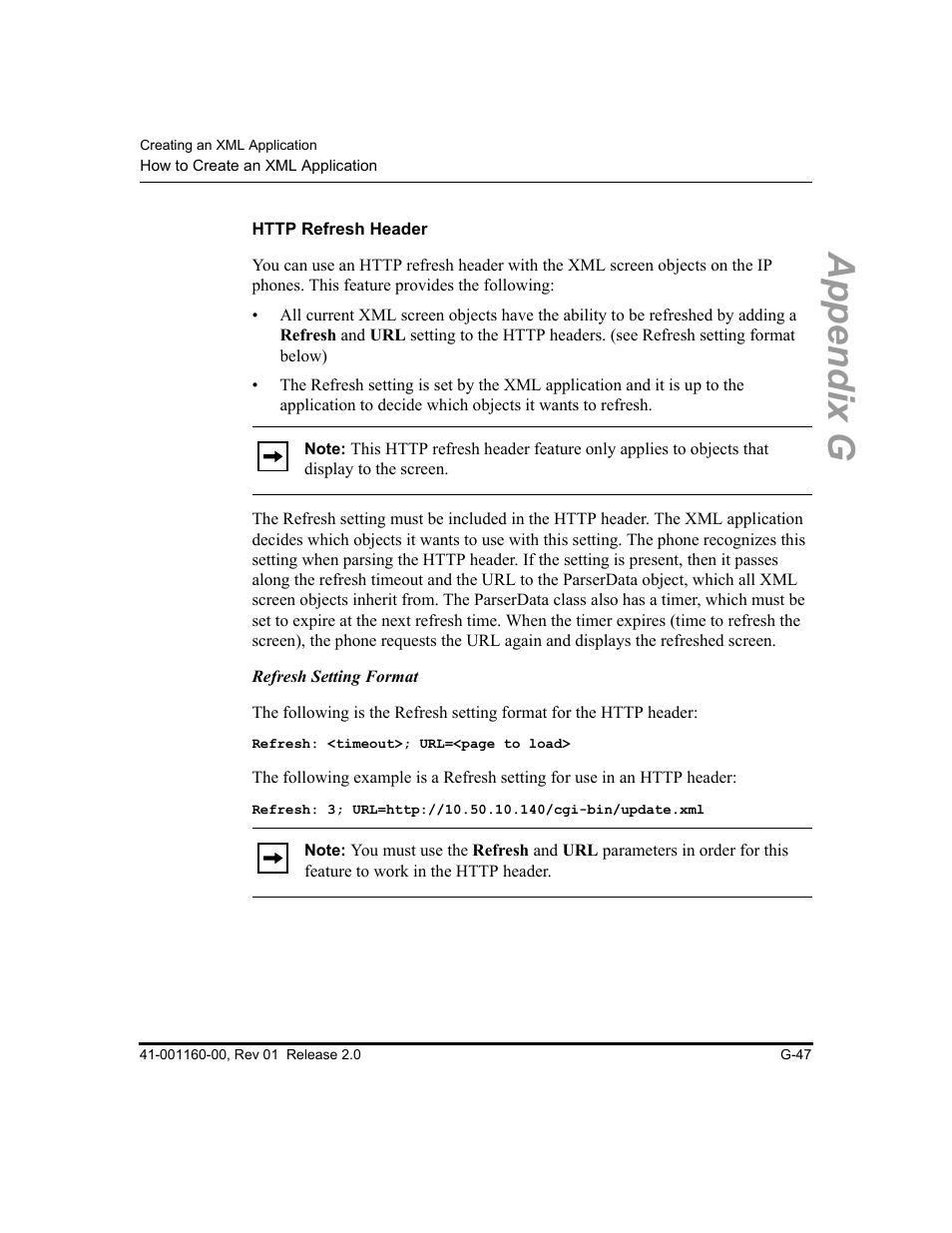 Http refresh header, Appendix g | Aastra Telecom SISIP 57I CT User Manual | Page 587 / 602