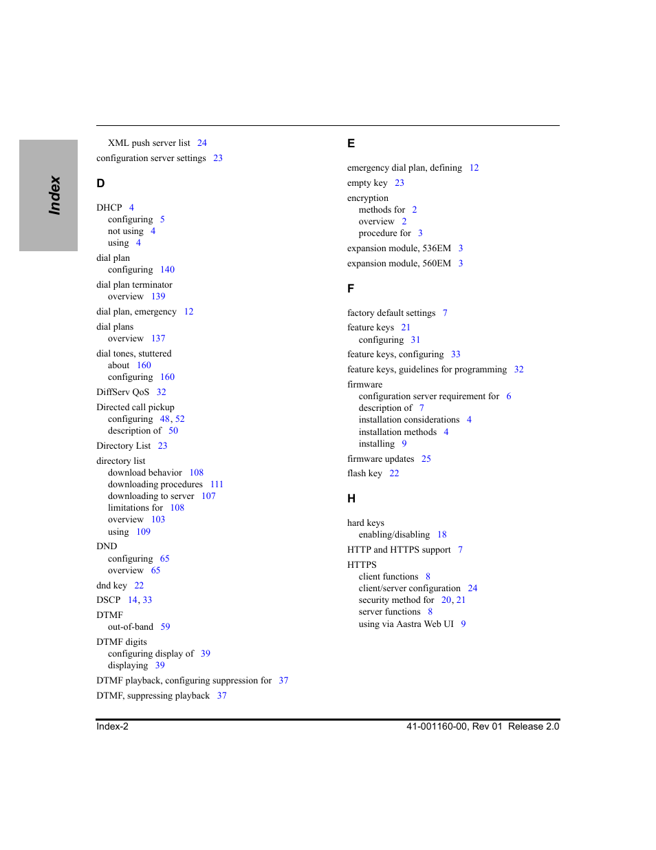 Index | Aastra Telecom SISIP 57I CT User Manual | Page 596 / 602