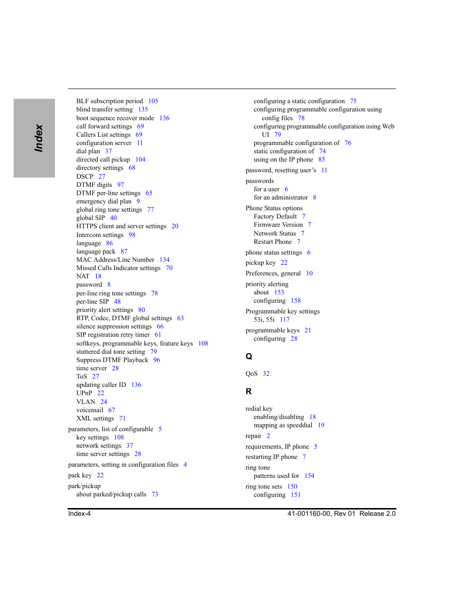 Index | Aastra Telecom SISIP 57I CT User Manual | Page 598 / 602