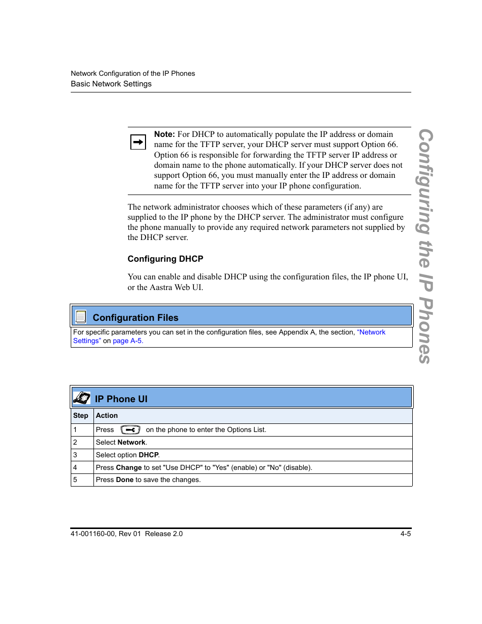 Configuring dhcp, Configuring the ip phones | Aastra Telecom SISIP 57I CT User Manual | Page 71 / 602
