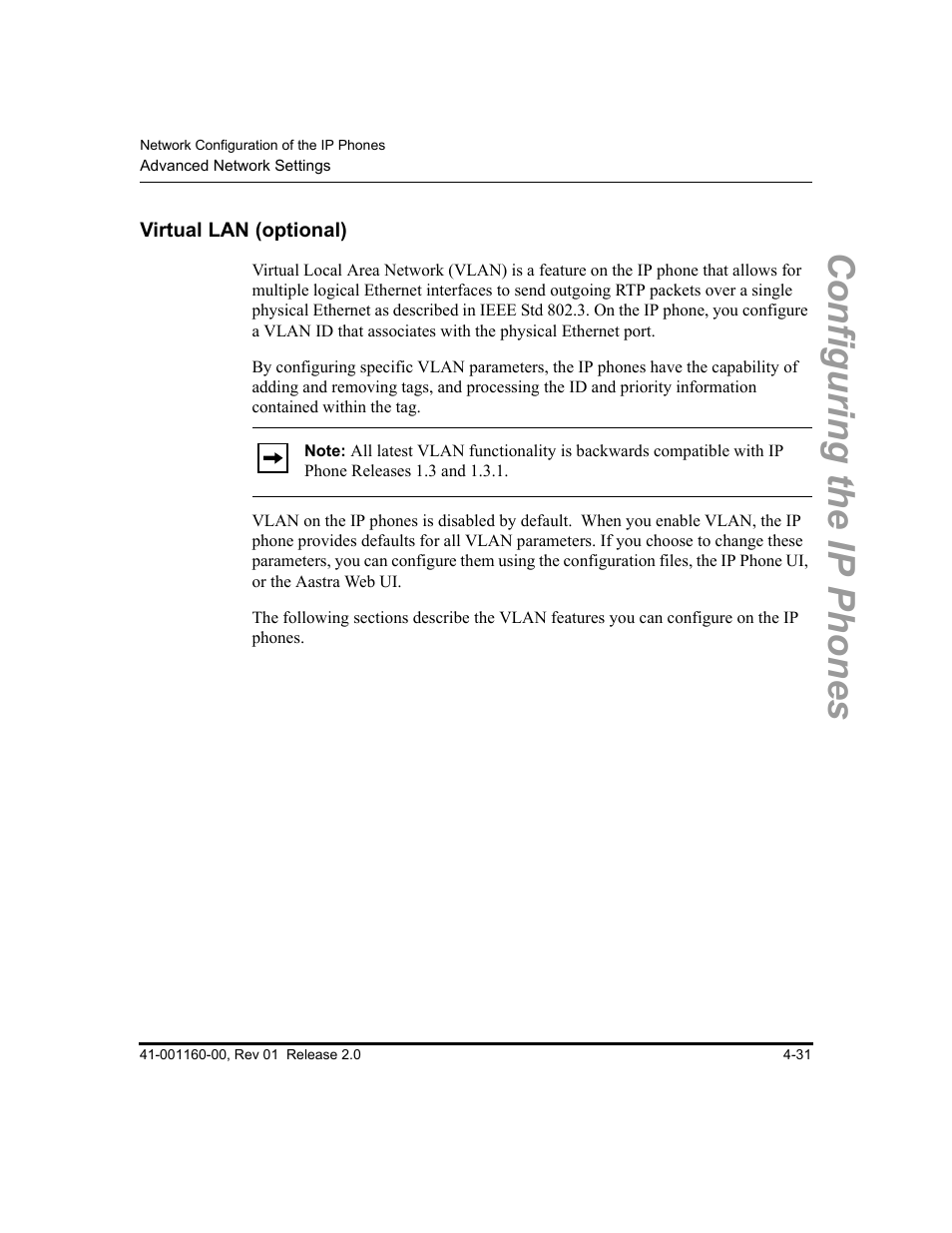 Virtual lan (optional), Virtual lan (optional) -31, Virtual lan | Optional), Configuring the ip phones | Aastra Telecom SISIP 57I CT User Manual | Page 97 / 602