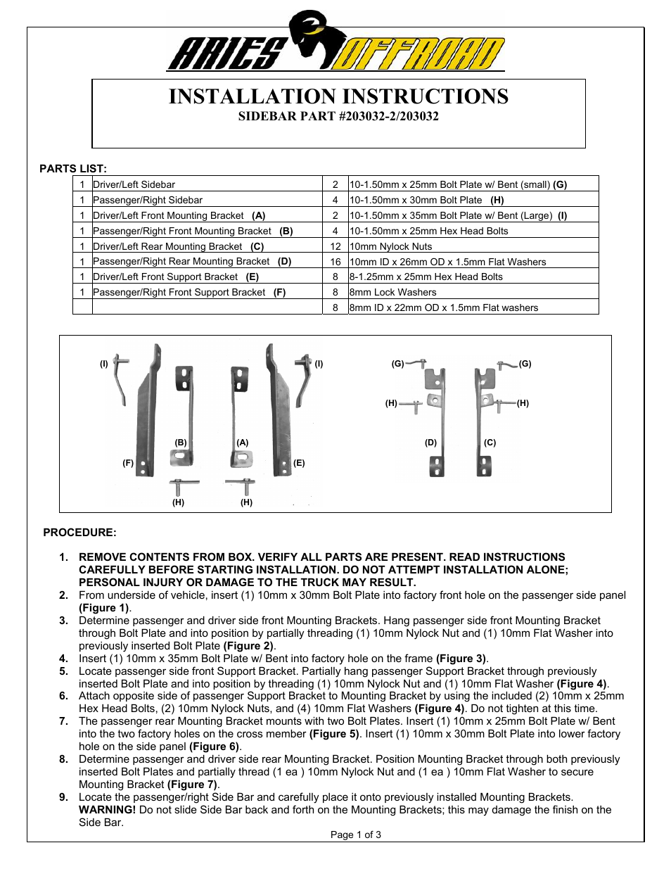 Aries Automotive 203032-2 User Manual | 3 pages