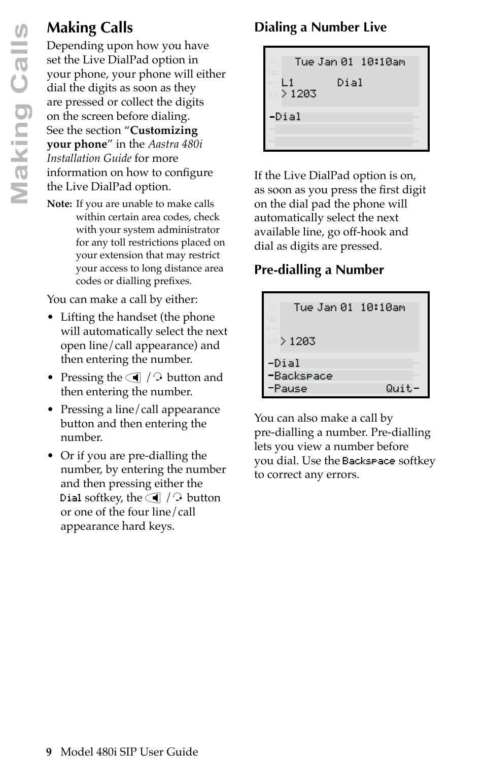 Making calls | Aastra Telecom 480i SIP User Manual | Page 12 / 21
