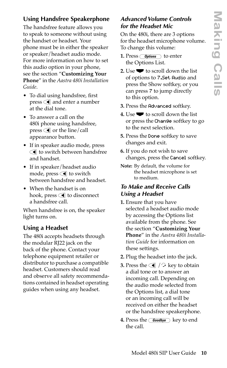 Making calls | Aastra Telecom 480i SIP User Manual | Page 13 / 21