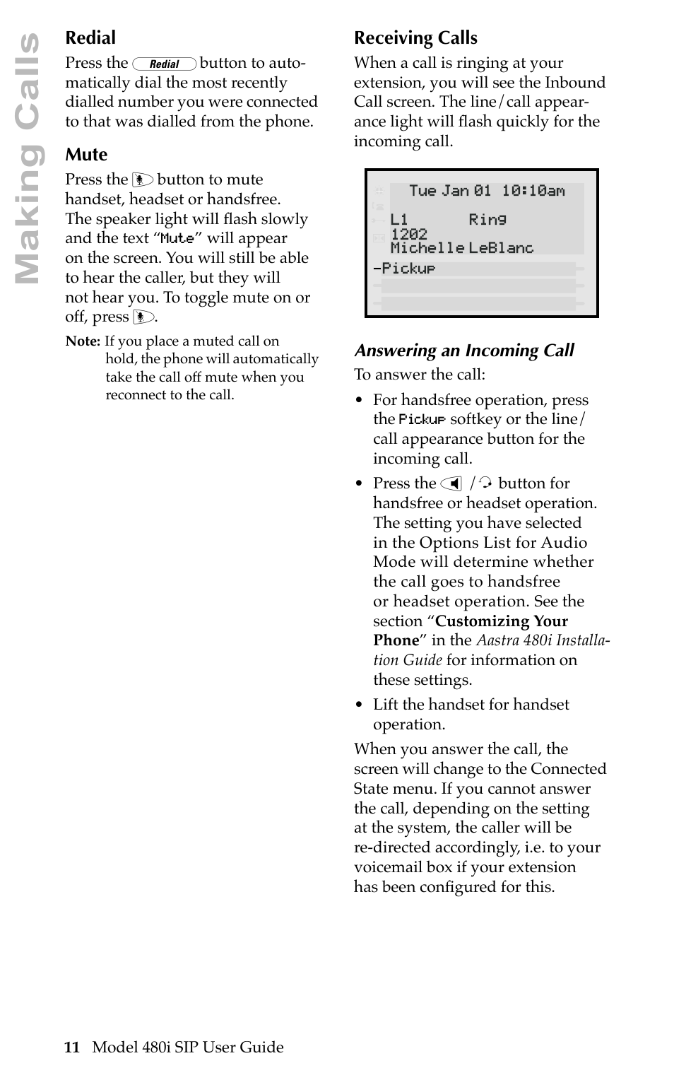 Making calls | Aastra Telecom 480i SIP User Manual | Page 14 / 21