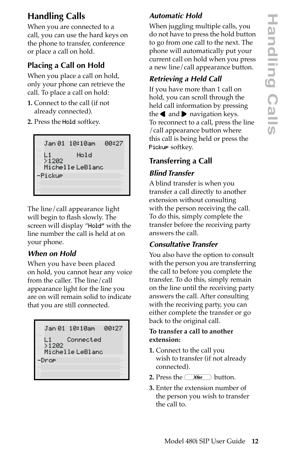 Handling calls | Aastra Telecom 480i SIP User Manual | Page 15 / 21
