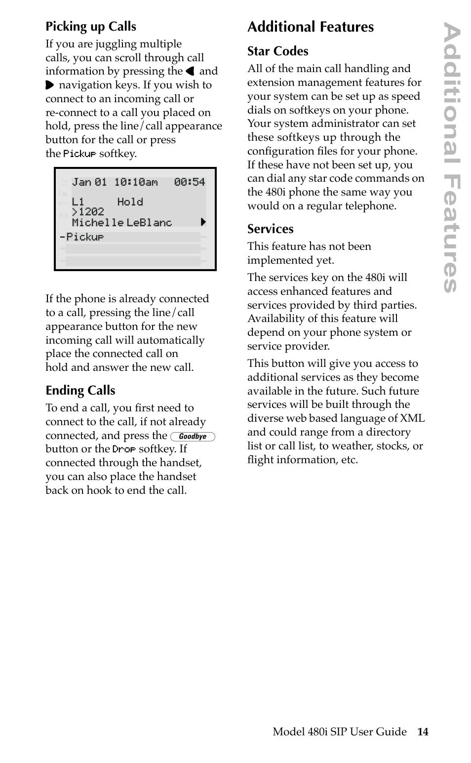 Additional features | Aastra Telecom 480i SIP User Manual | Page 17 / 21