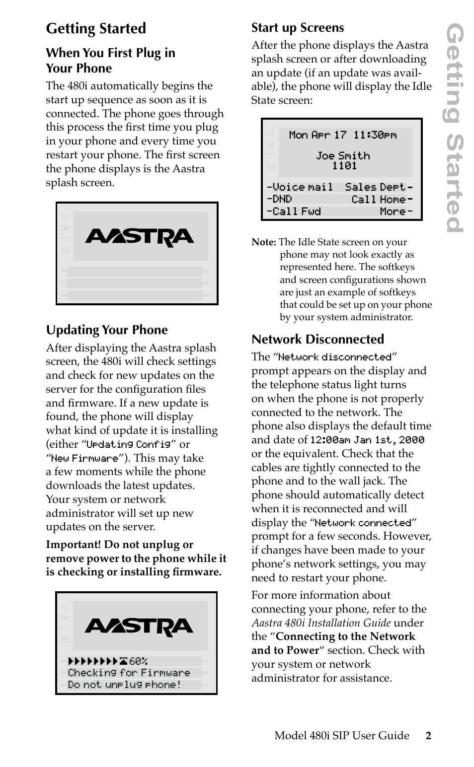 Getting started | Aastra Telecom 480i SIP User Manual | Page 5 / 21