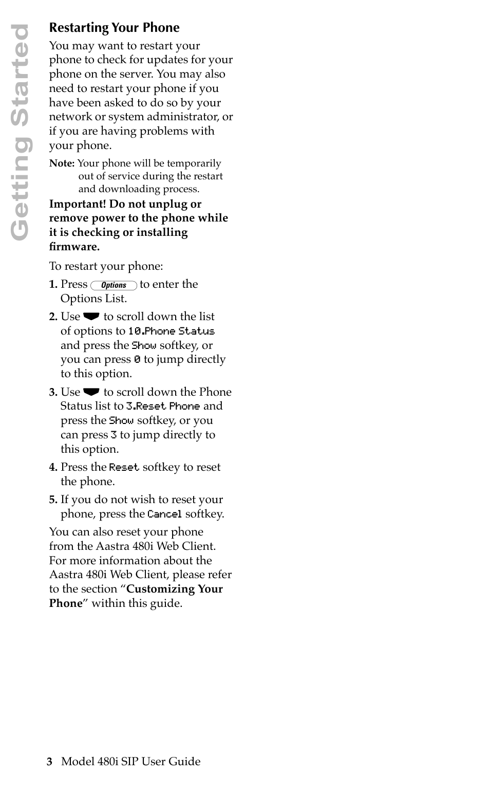 Getting started | Aastra Telecom 480i SIP User Manual | Page 6 / 21