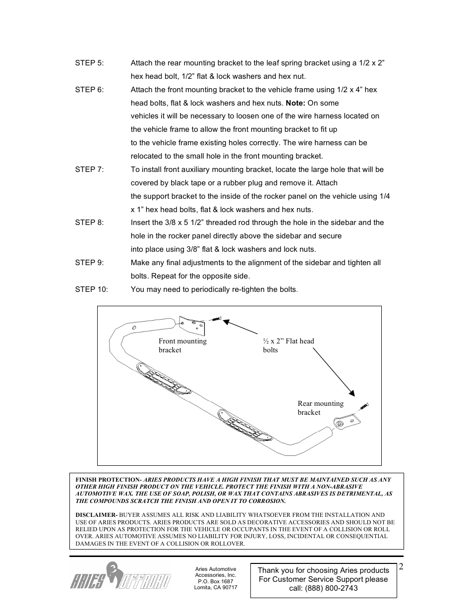 Aries Automotive 203037-2 User Manual | Page 2 / 3