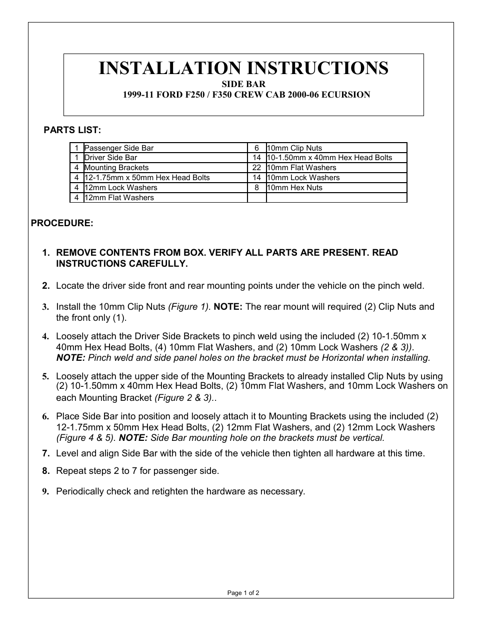 Aries Automotive 203006-2 User Manual | 2 pages
