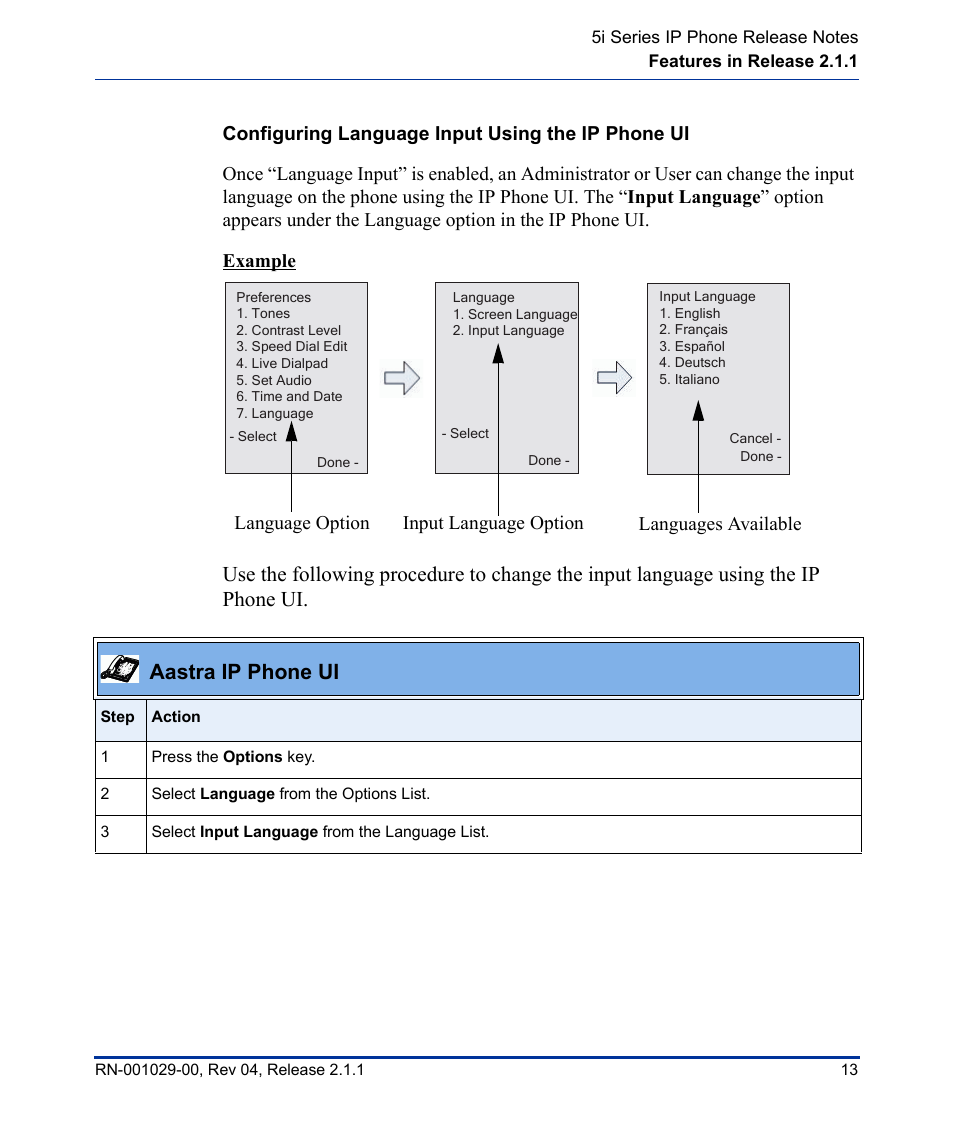 Configuring language input using the ip phone ui | Aastra Telecom 57I CT User Manual | Page 17 / 40