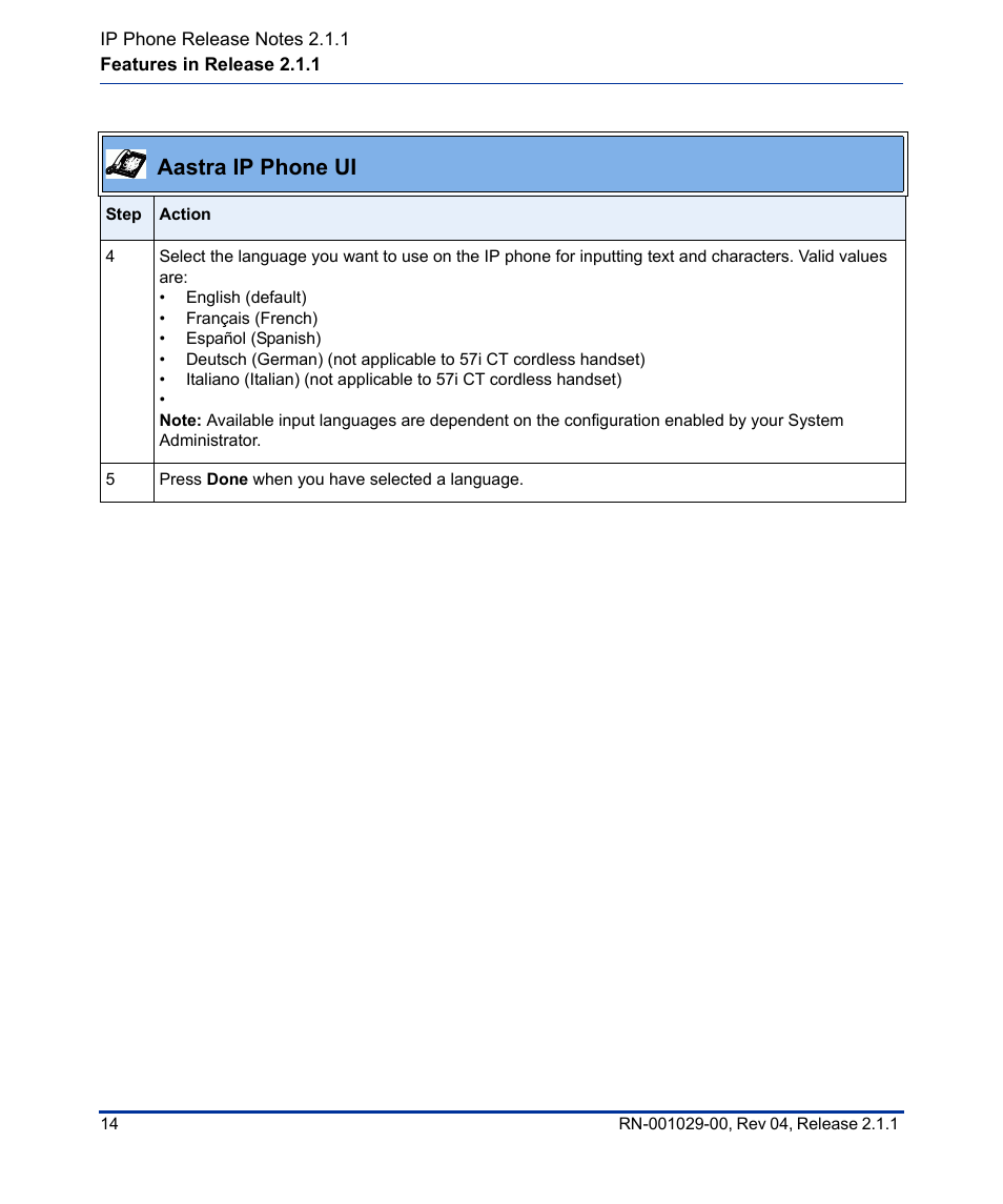 Aastra ip phone ui | Aastra Telecom 57I CT User Manual | Page 18 / 40