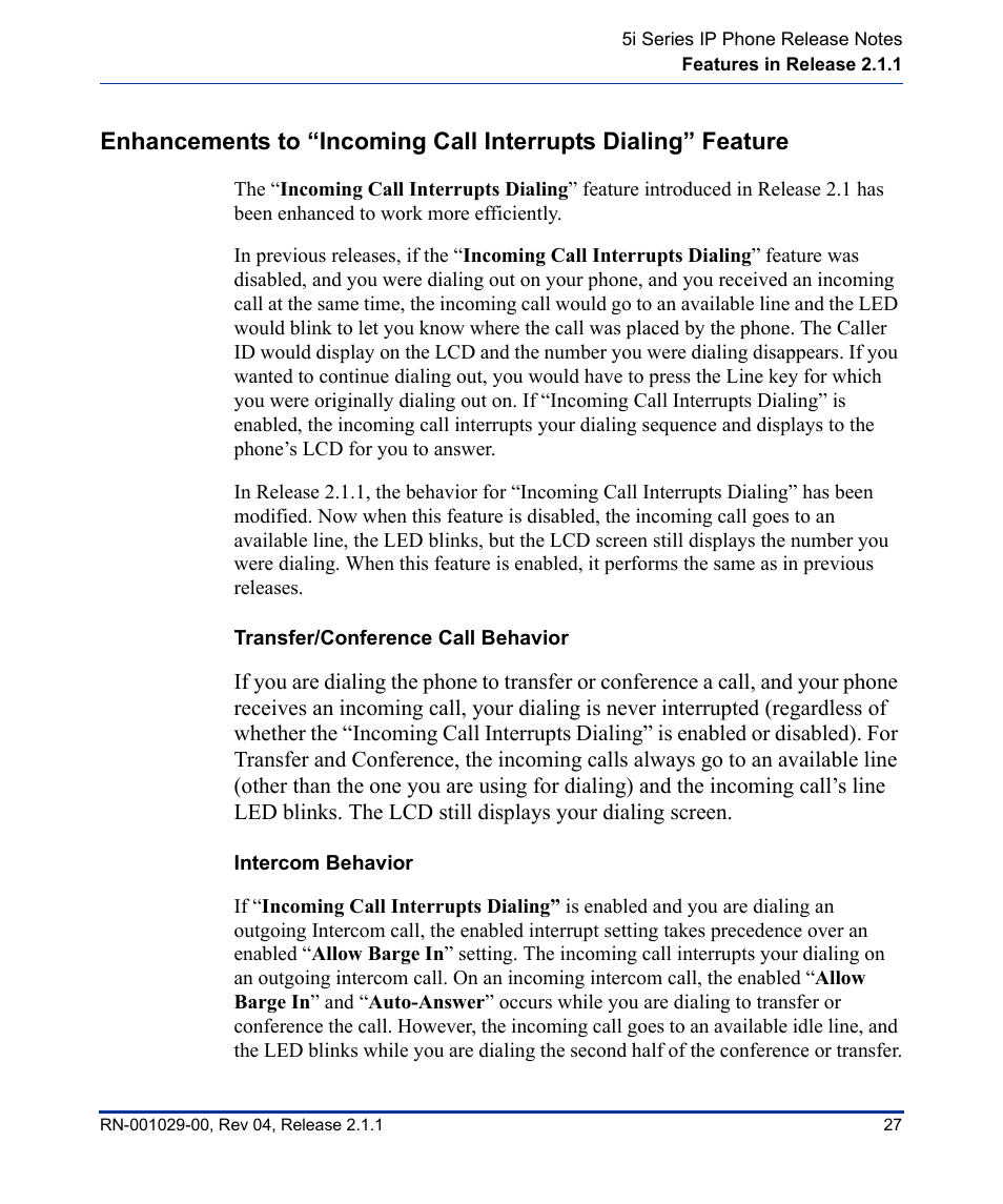 Transfer/conference call behavior, Intercom behavior | Aastra Telecom 57I CT User Manual | Page 31 / 40