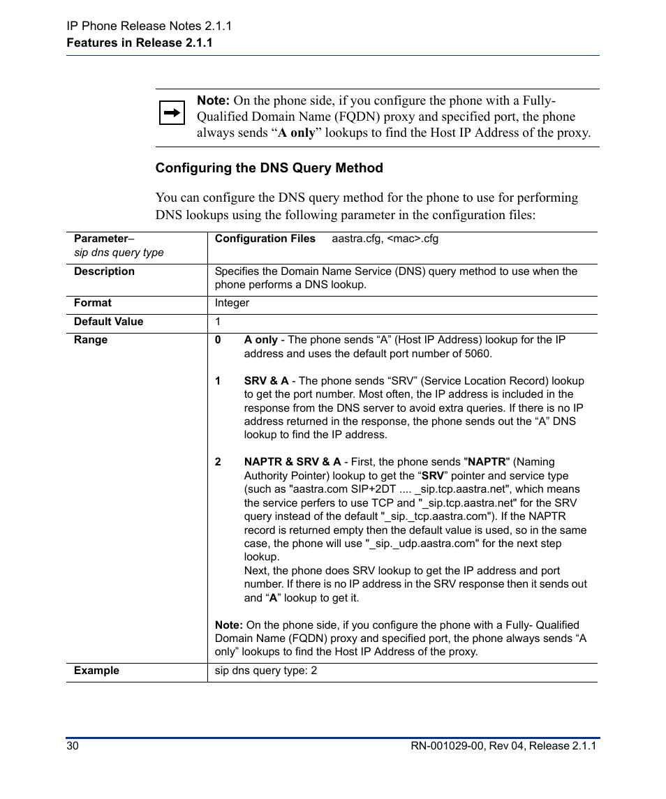 Configuring the dns query method | Aastra Telecom 57I CT User Manual | Page 34 / 40