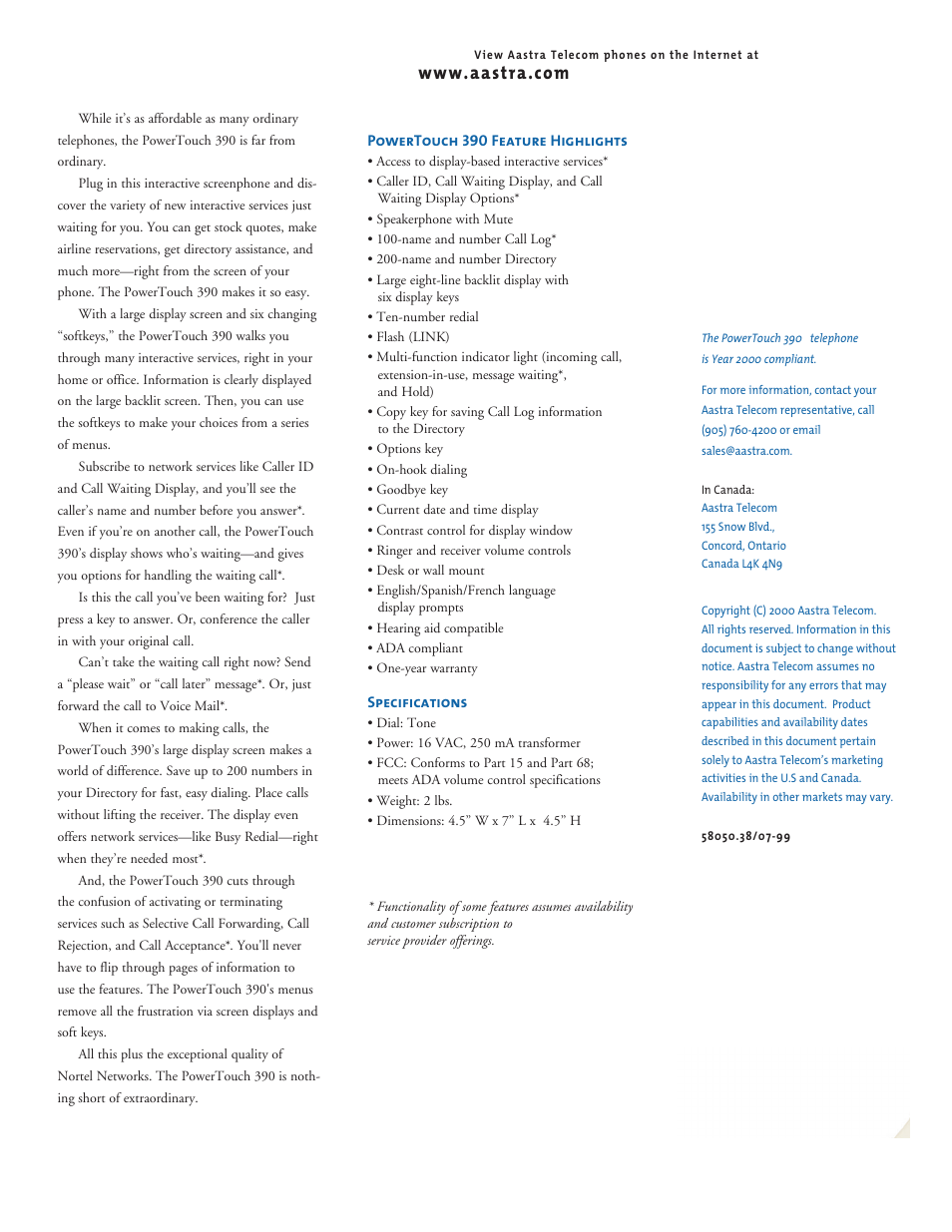 Aastra Telecom POWERTOUCH 390 User Manual | Page 2 / 2
