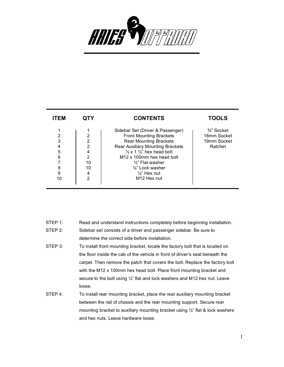 Aries Automotive 203035-2 User Manual | 2 pages