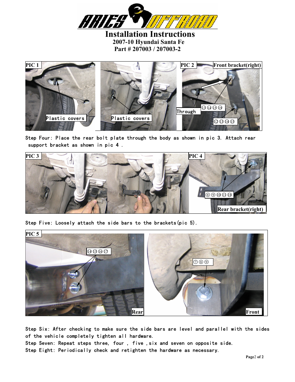 Installation instructions | Aries Automotive 207003-2 User Manual | Page 2 / 2