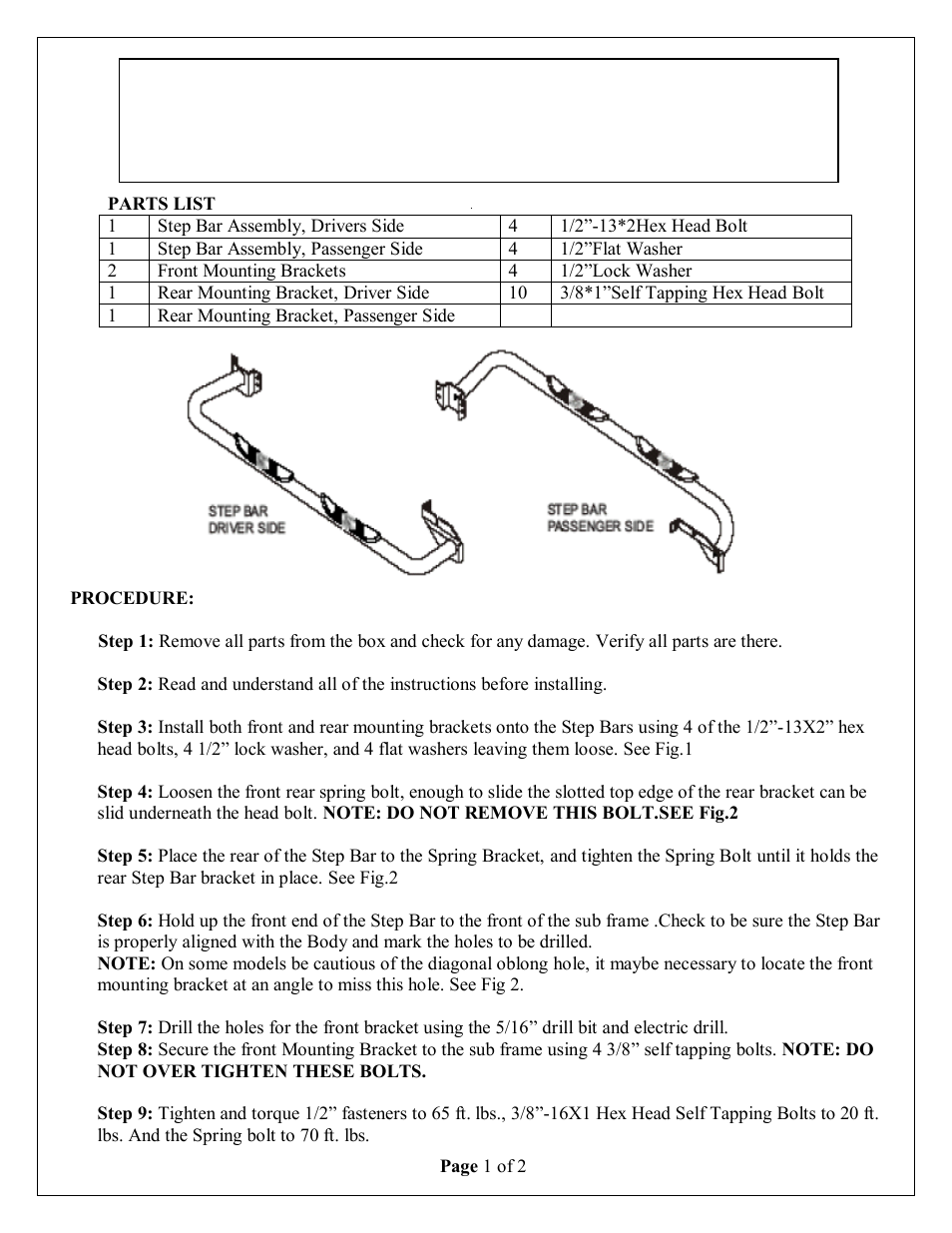 Aries Automotive 201000-2 User Manual | 2 pages