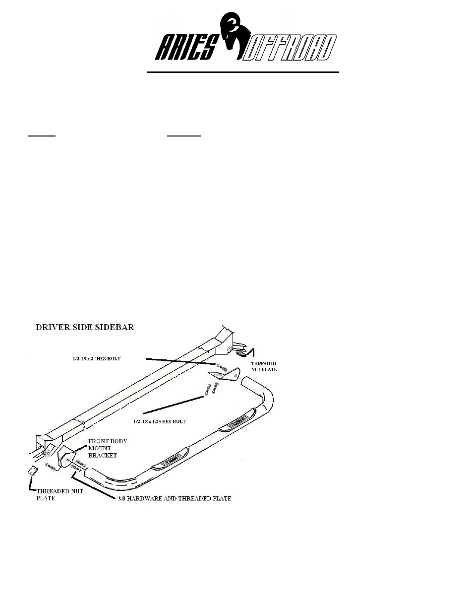 Aries Automotive 201003-2 User Manual | 1 page