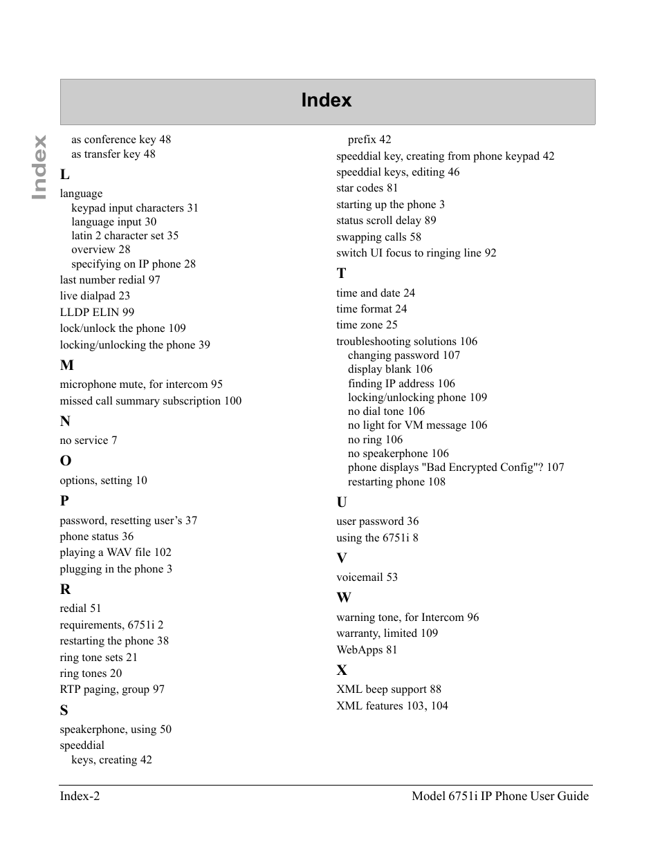 Index | Aastra Telecom 6751I User Manual | Page 126 / 128