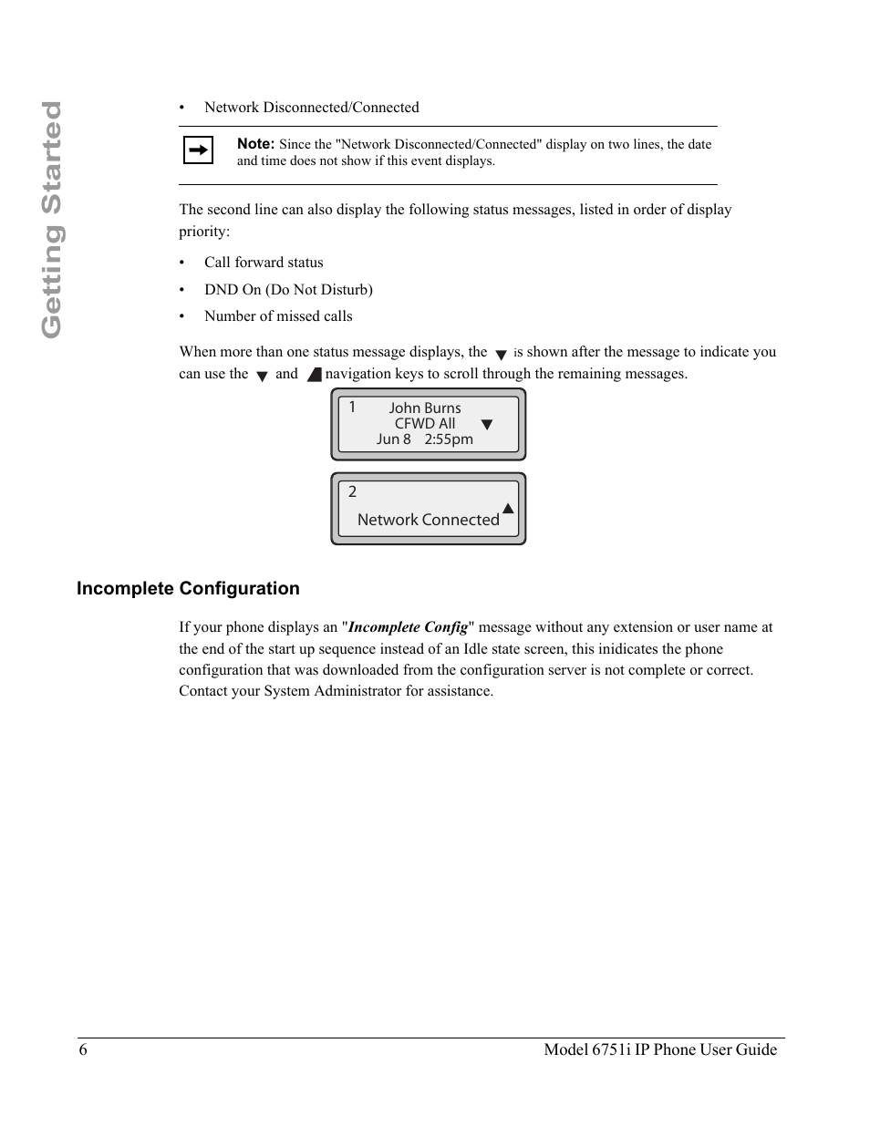 Incomplete configuration, Getting started | Aastra Telecom 6751I User Manual | Page 14 / 128
