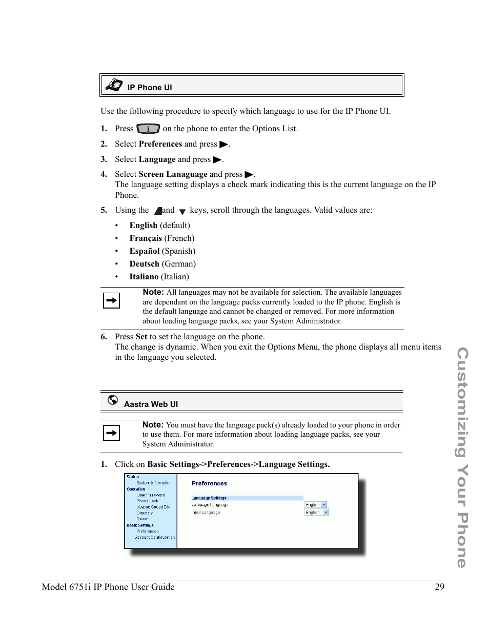 Customizing your phone | Aastra Telecom 6751I User Manual | Page 37 / 128