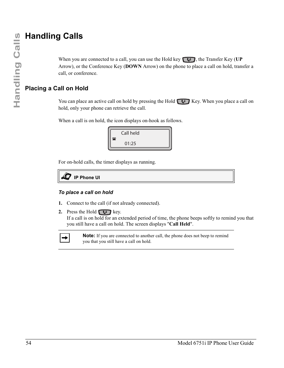 Handling calls, Placing a call on hold, To place a call on hold | Aastra Telecom 6751I User Manual | Page 62 / 128