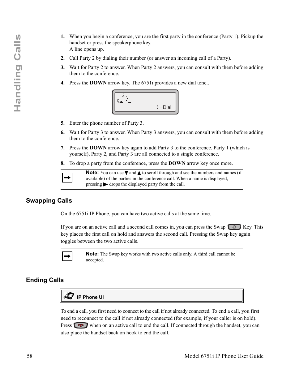 Swapping calls, Ending calls, Swapping calls ending calls | Handling calls | Aastra Telecom 6751I User Manual | Page 66 / 128