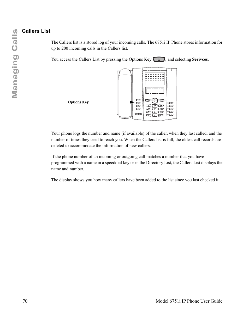 Callers list, Managing calls | Aastra Telecom 6751I User Manual | Page 78 / 128