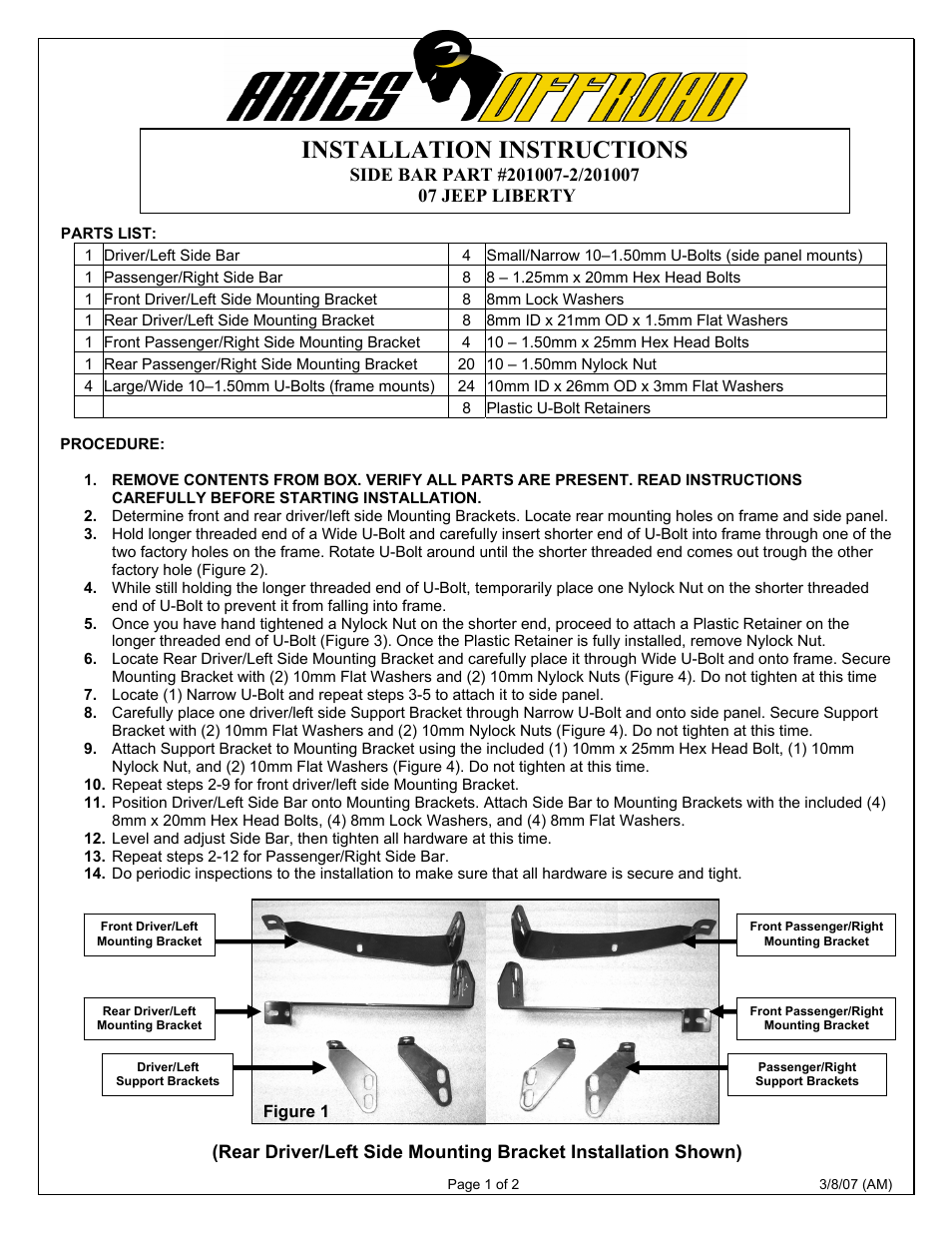 Aries Automotive 201007-2 User Manual | 2 pages