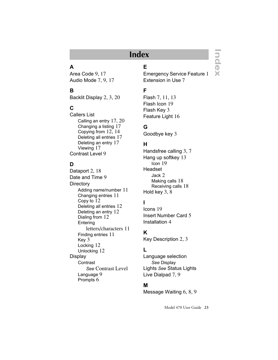 Index index | Aastra Telecom 470 User Manual | Page 25 / 27