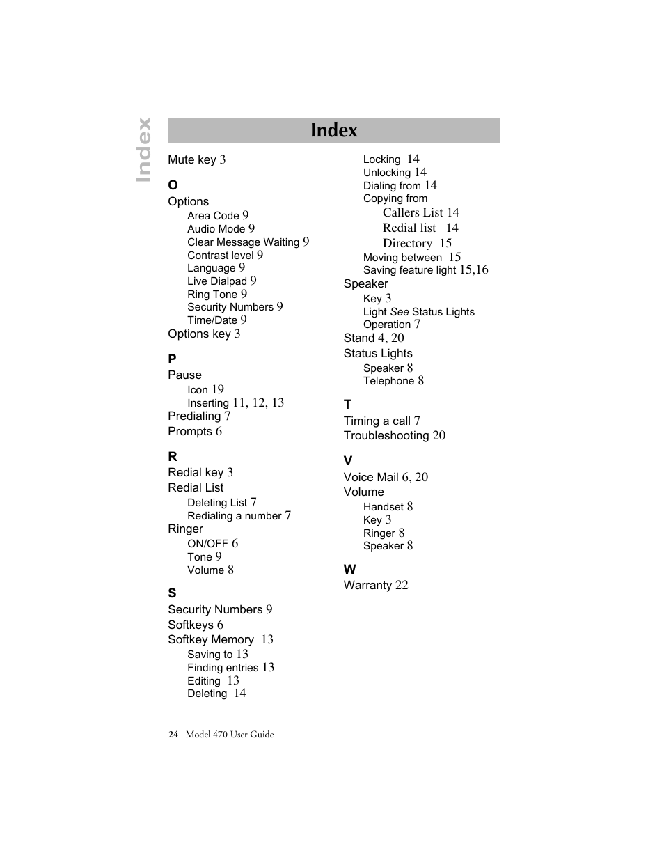 Index | Aastra Telecom 470 User Manual | Page 26 / 27
