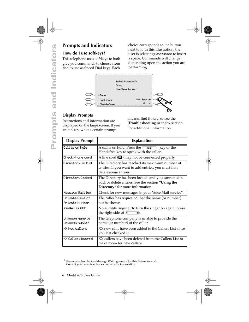 Prompts and indicators, How do i use softkeys, Display prompts | Aastra Telecom 470 User Manual | Page 8 / 27