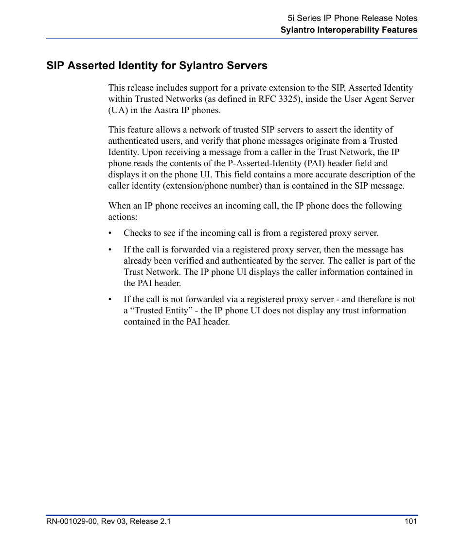 Sip asserted identity for sylantro servers | Aastra Telecom 53I User Manual | Page 107 / 124