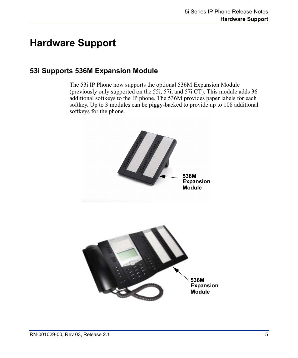 Hardware support, 53i supports 536m expansion module | Aastra Telecom 53I User Manual | Page 11 / 124