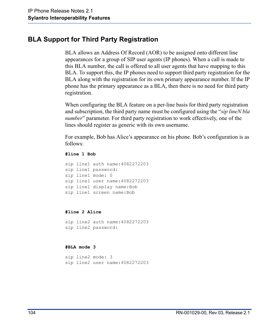 Bla support for third party registration | Aastra Telecom 53I User Manual | Page 110 / 124