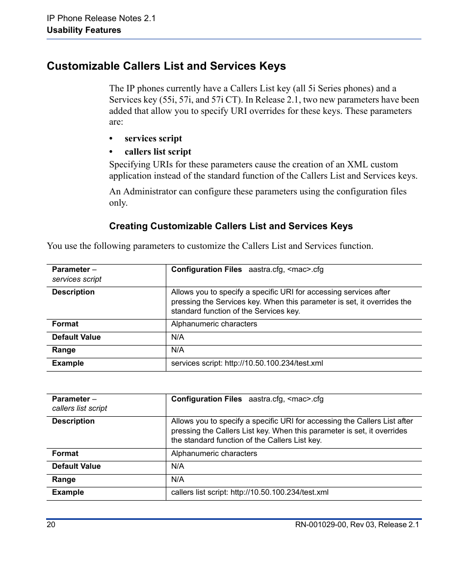 Customizable callers list and services keys | Aastra Telecom 53I User Manual | Page 26 / 124