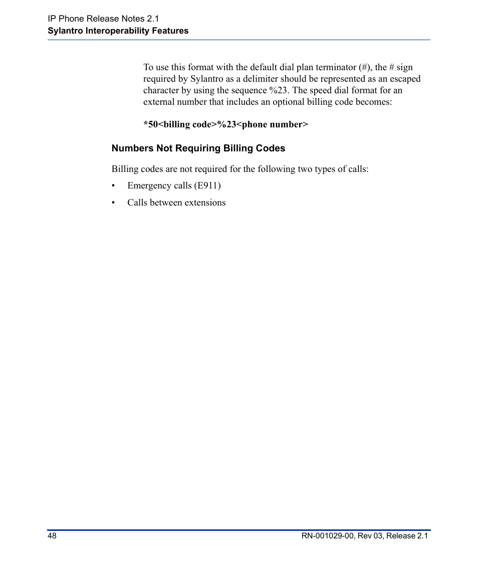 Numbers not requiring billing codes | Aastra Telecom 53I User Manual | Page 54 / 124