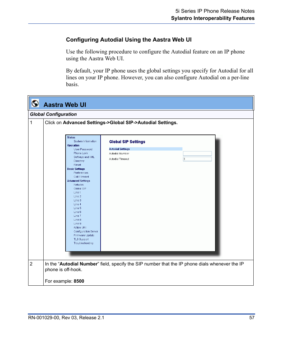 Configuring autodial using the aastra web ui, Aastra web ui | Aastra Telecom 53I User Manual | Page 63 / 124