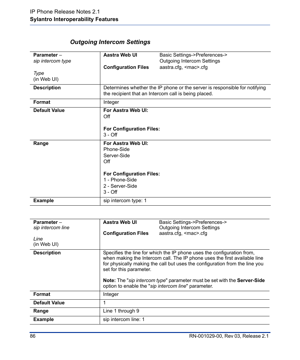 Outgoing intercom settings | Aastra Telecom 53I User Manual | Page 92 / 124