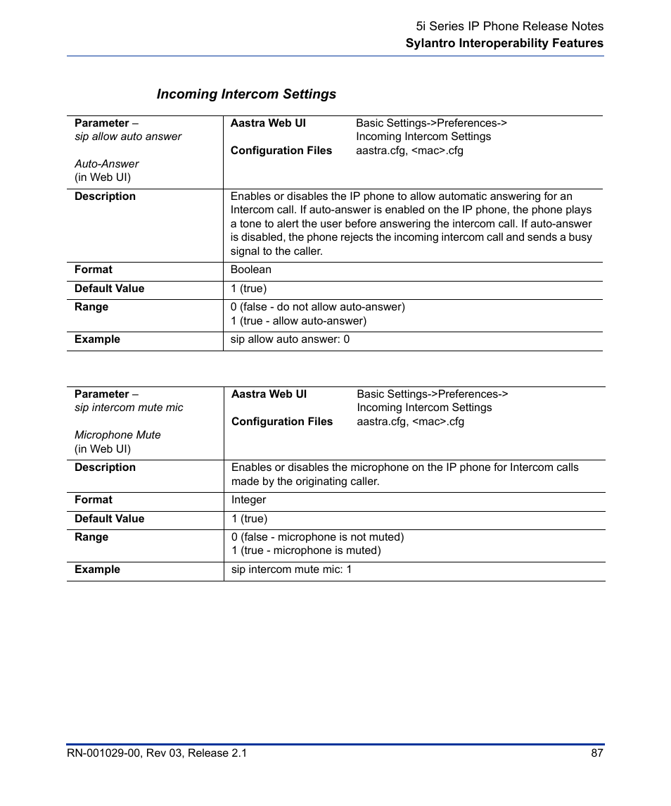 Incoming intercom settings | Aastra Telecom 53I User Manual | Page 93 / 124