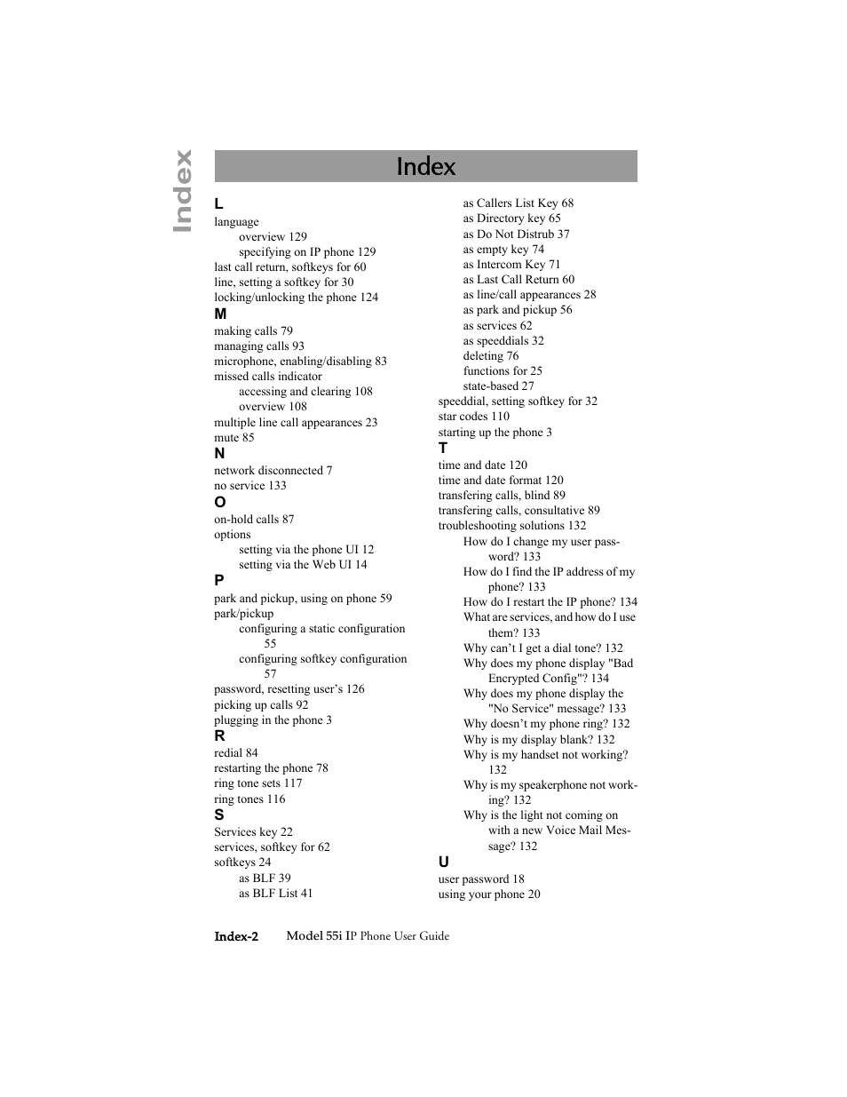 Index | Aastra Telecom 55i IP Phone User Manual | Page 148 / 152