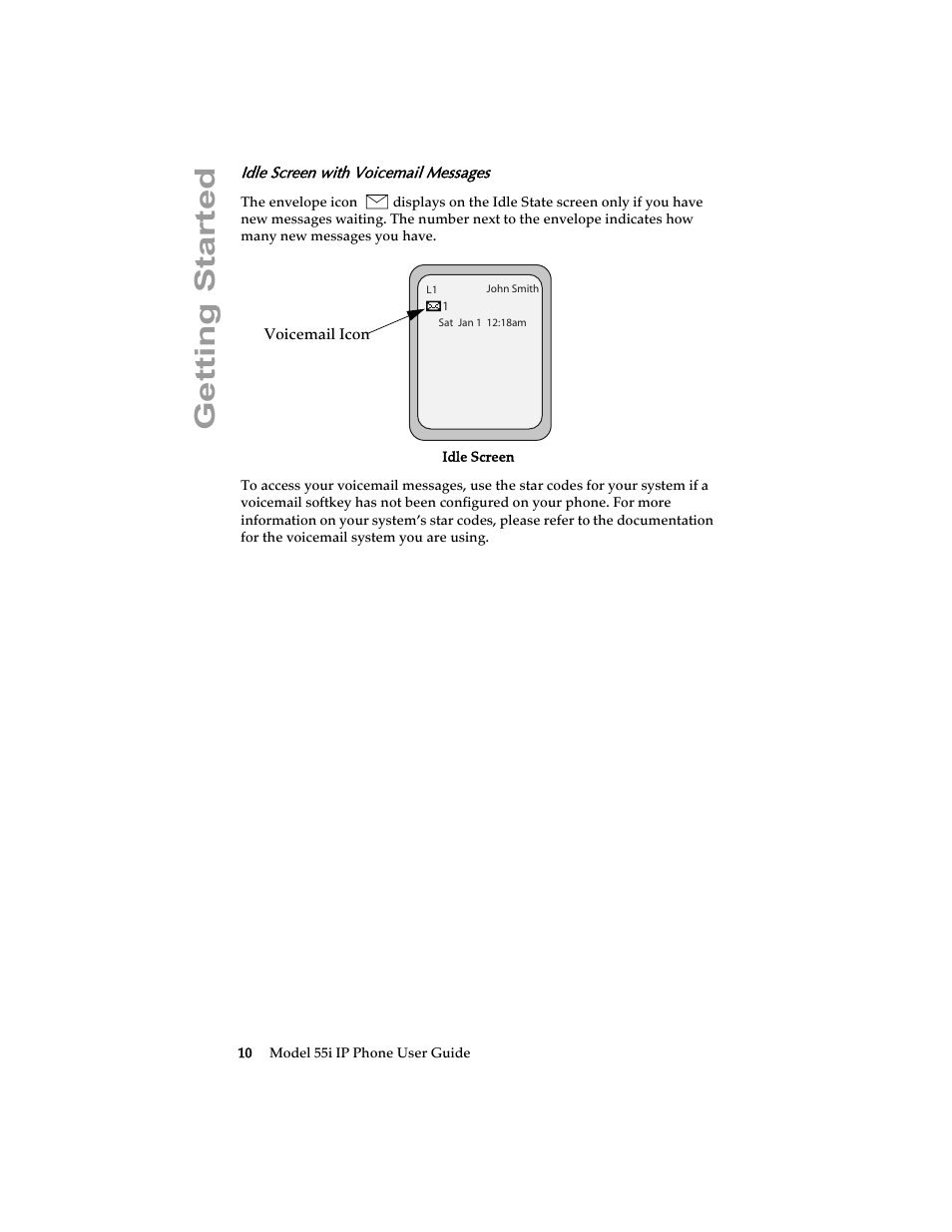 Idle screen with voicemail messages, Getting started | Aastra Telecom 55i IP Phone User Manual | Page 16 / 152