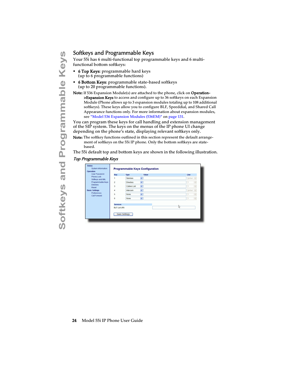 Softkeys and programmable keys | Aastra Telecom 55i IP Phone User Manual | Page 30 / 152