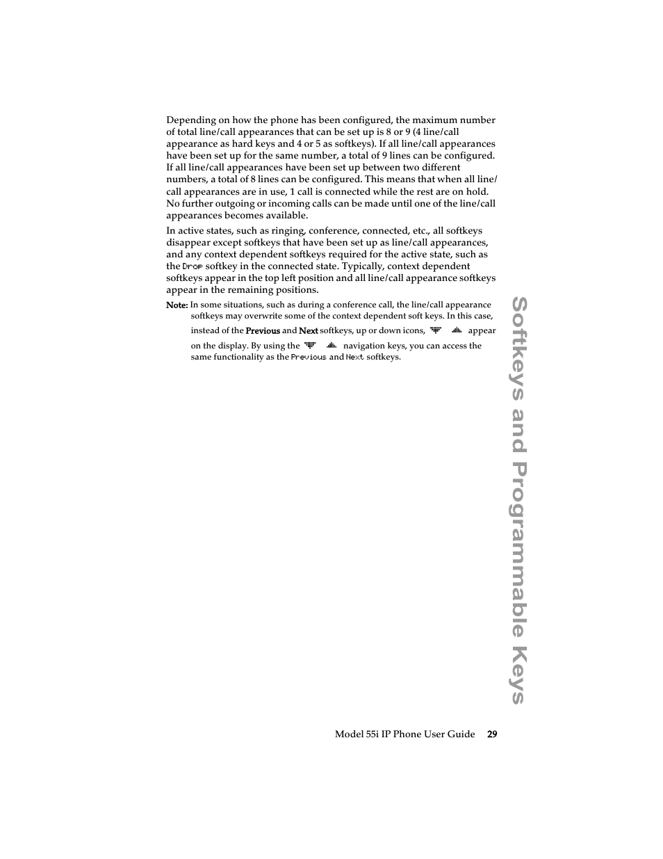 Softkeys and programmable keys | Aastra Telecom 55i IP Phone User Manual | Page 35 / 152